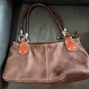 Fossil Brown Leather Purse Braided Handles 75082